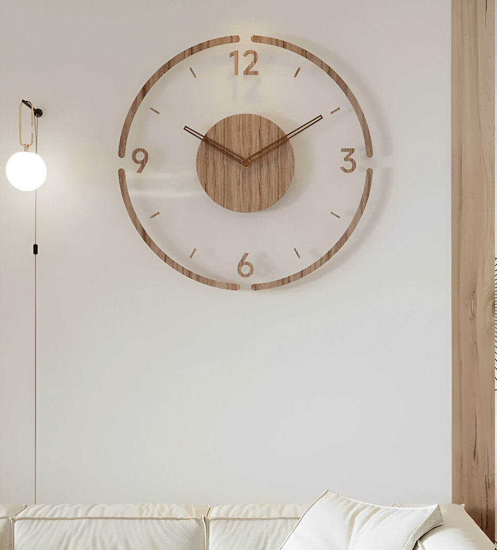 Orologio da Parete ClearWood Trasparente – Quarzo Silenzioso con Dettagli in Legno | Brehn