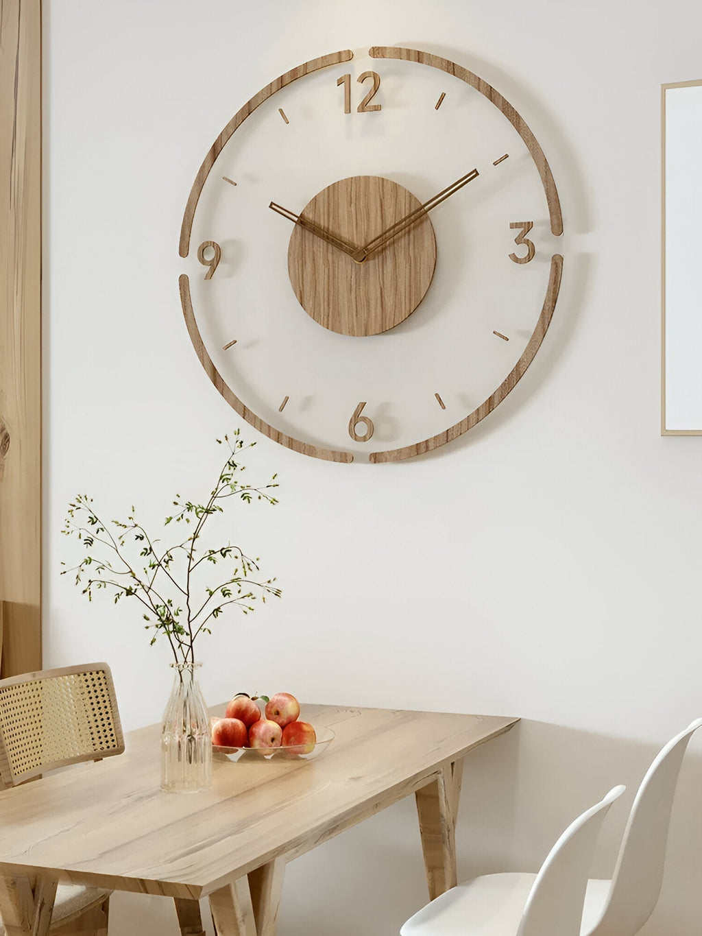 Orologio da Parete ClearWood Trasparente – Quarzo Silenzioso con Dettagli in Legno | Brehn
