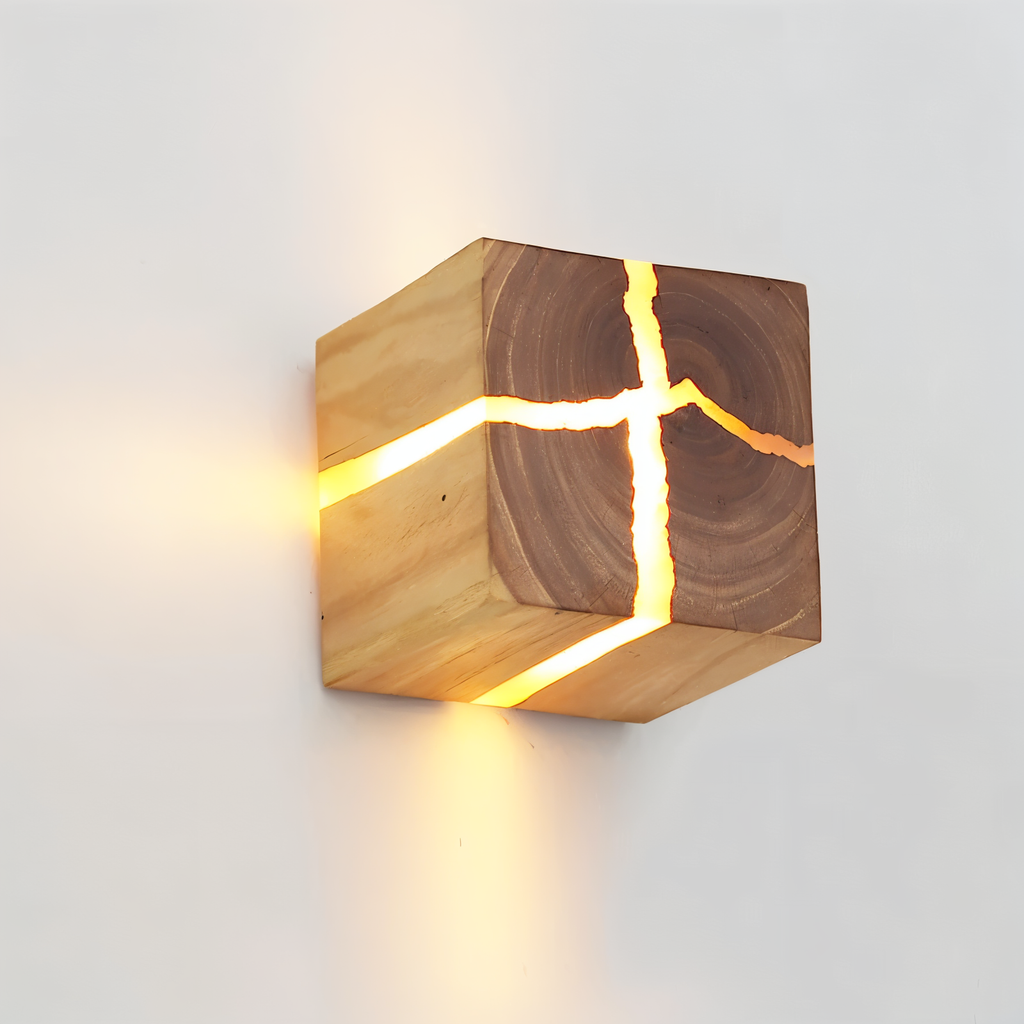 QuadCrackle – Lampada da Parete in Legno Fatta a Mano con Design Artistico Crackle