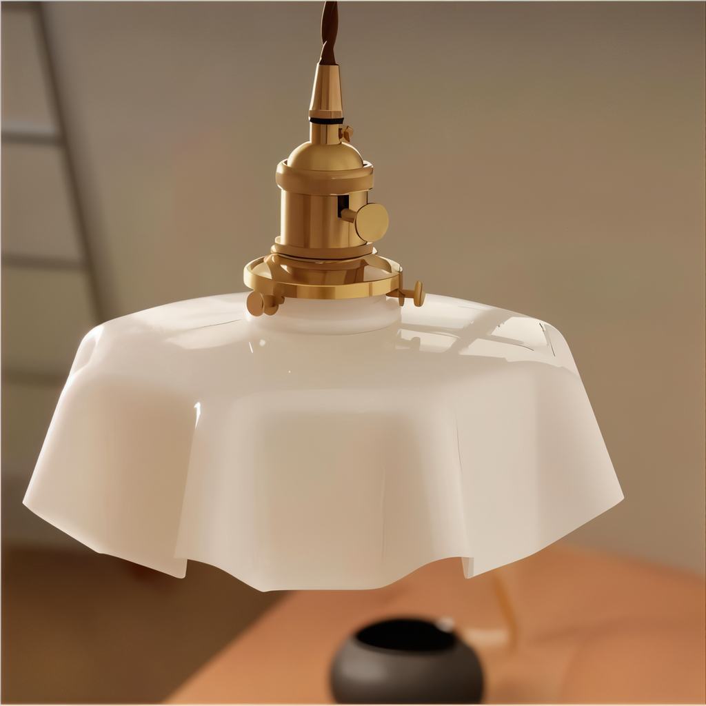 Bellevie – Lampada a Sospensione Retro a Forma di Fiore in Vetro Color Crema