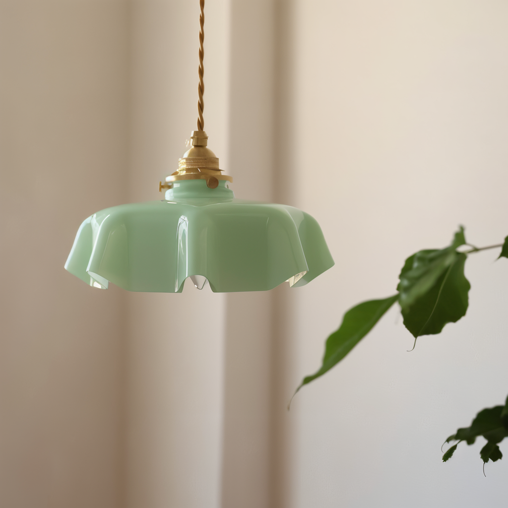 Bellevie – Lampada a Sospensione Retro a Forma di Fiore in Vetro Color Crema