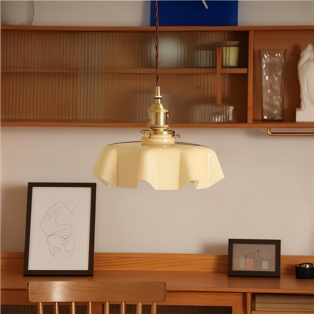 Bellevie – Lampada a Sospensione Retro a Forma di Fiore in Vetro Color Crema