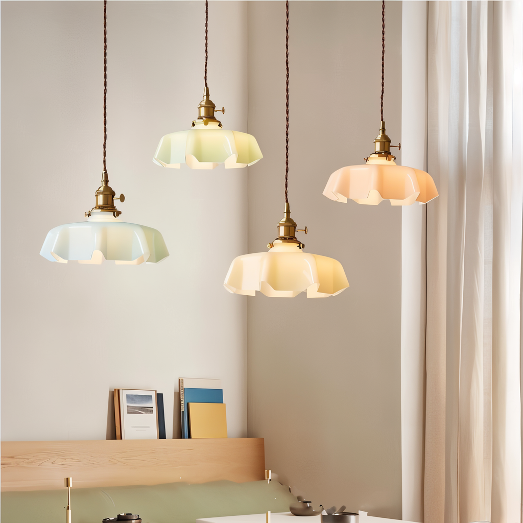 Bellevie – Lampada a Sospensione Retro a Forma di Fiore in Vetro Color Crema