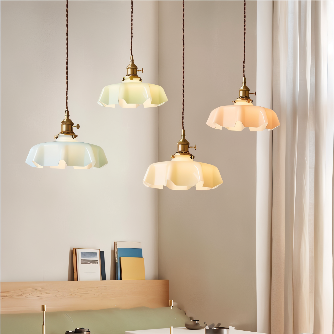 Bellevie – Lampada a Sospensione Retro a Forma di Fiore in Vetro Color Crema