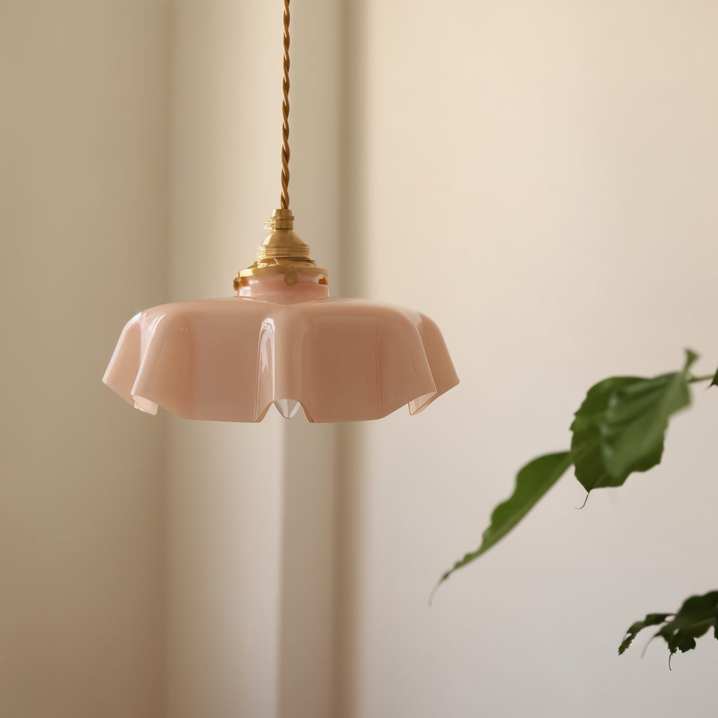 Bellevie – Lampada a Sospensione Retro a Forma di Fiore in Vetro Color Crema