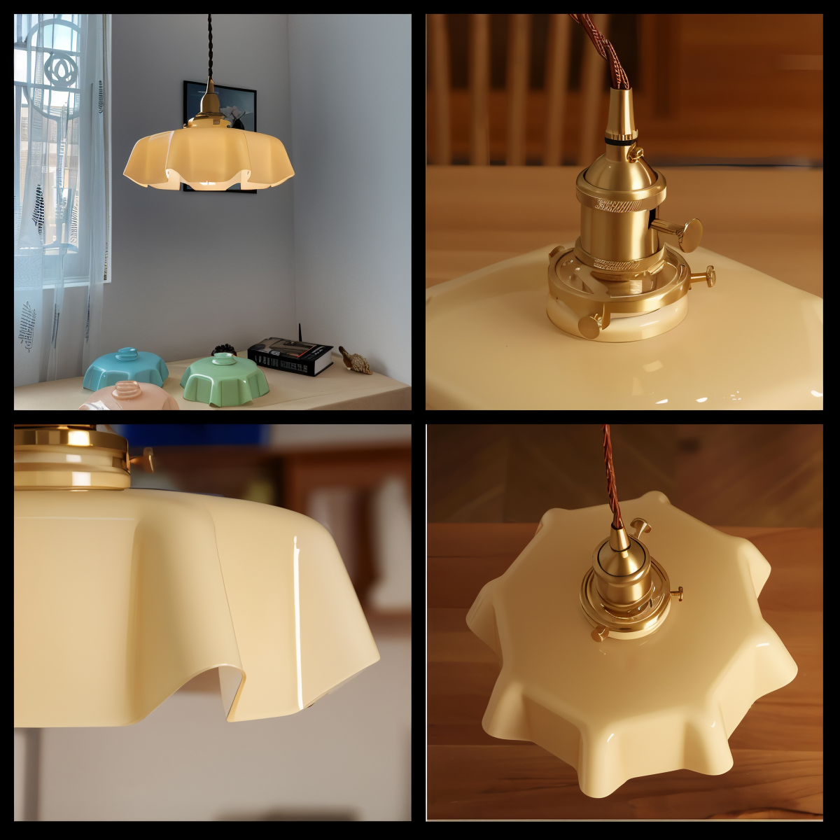 Bellevie – Lampada a Sospensione Retro a Forma di Fiore in Vetro Color Crema