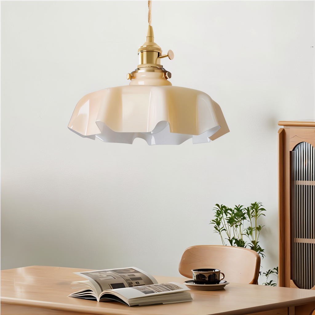 Bellevie – Lampada a Sospensione Retro a Forma di Fiore in Vetro Color Crema