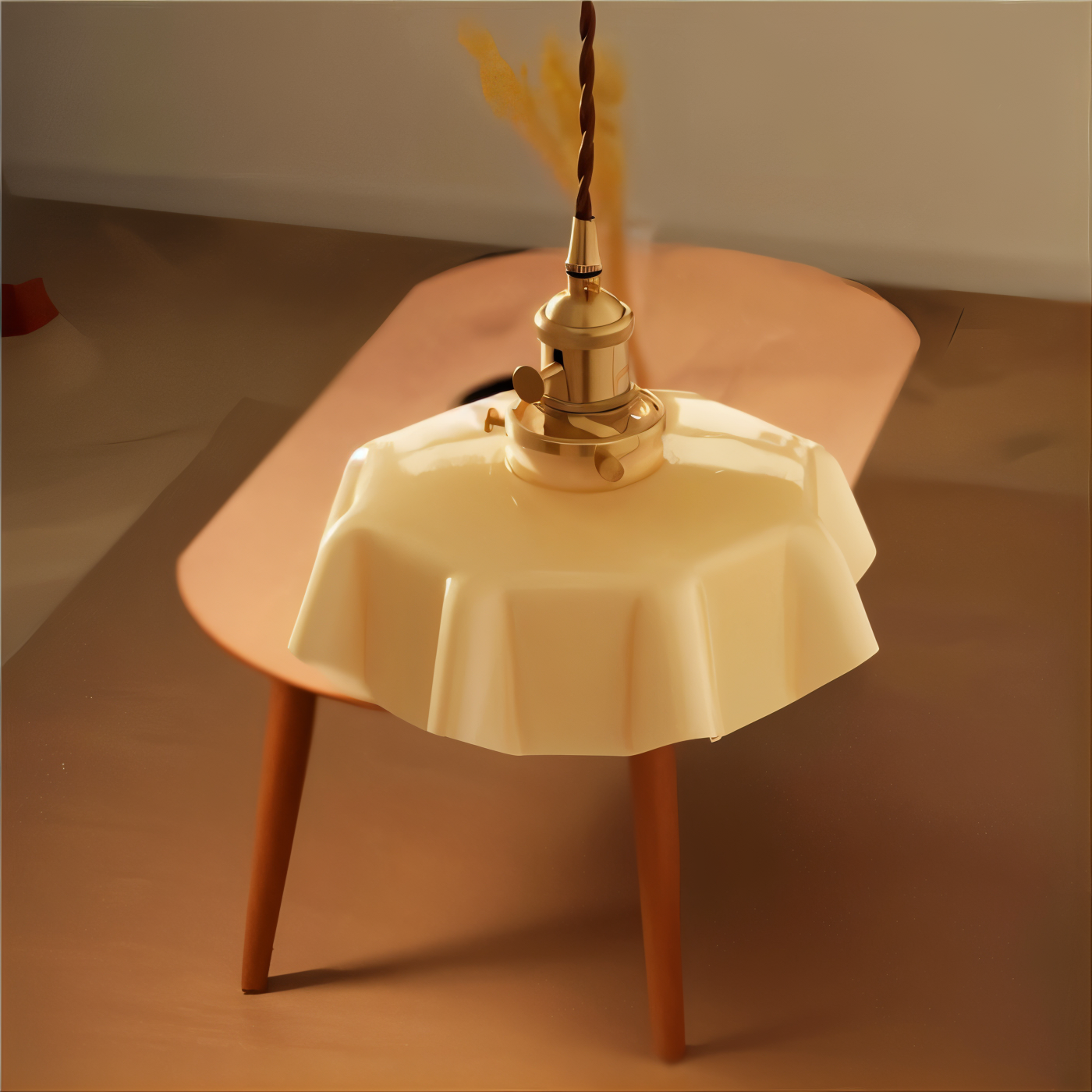 Bellevie – Lampada a Sospensione Retro a Forma di Fiore in Vetro Color Crema