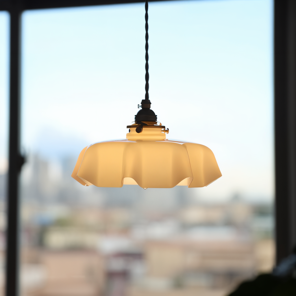 Bellevie – Lampada a Sospensione Retro a Forma di Fiore in Vetro Color Crema