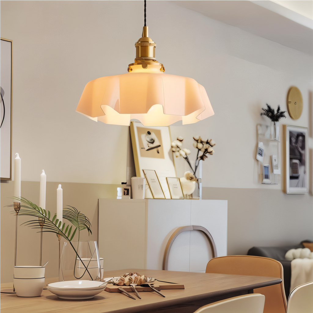 Bellevie – Lampada a Sospensione Retro a Forma di Fiore in Vetro Color Crema