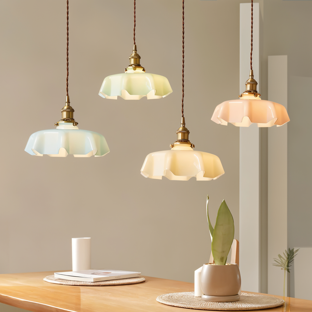 Bellevie – Lampada a Sospensione Retro a Forma di Fiore in Vetro Color Crema