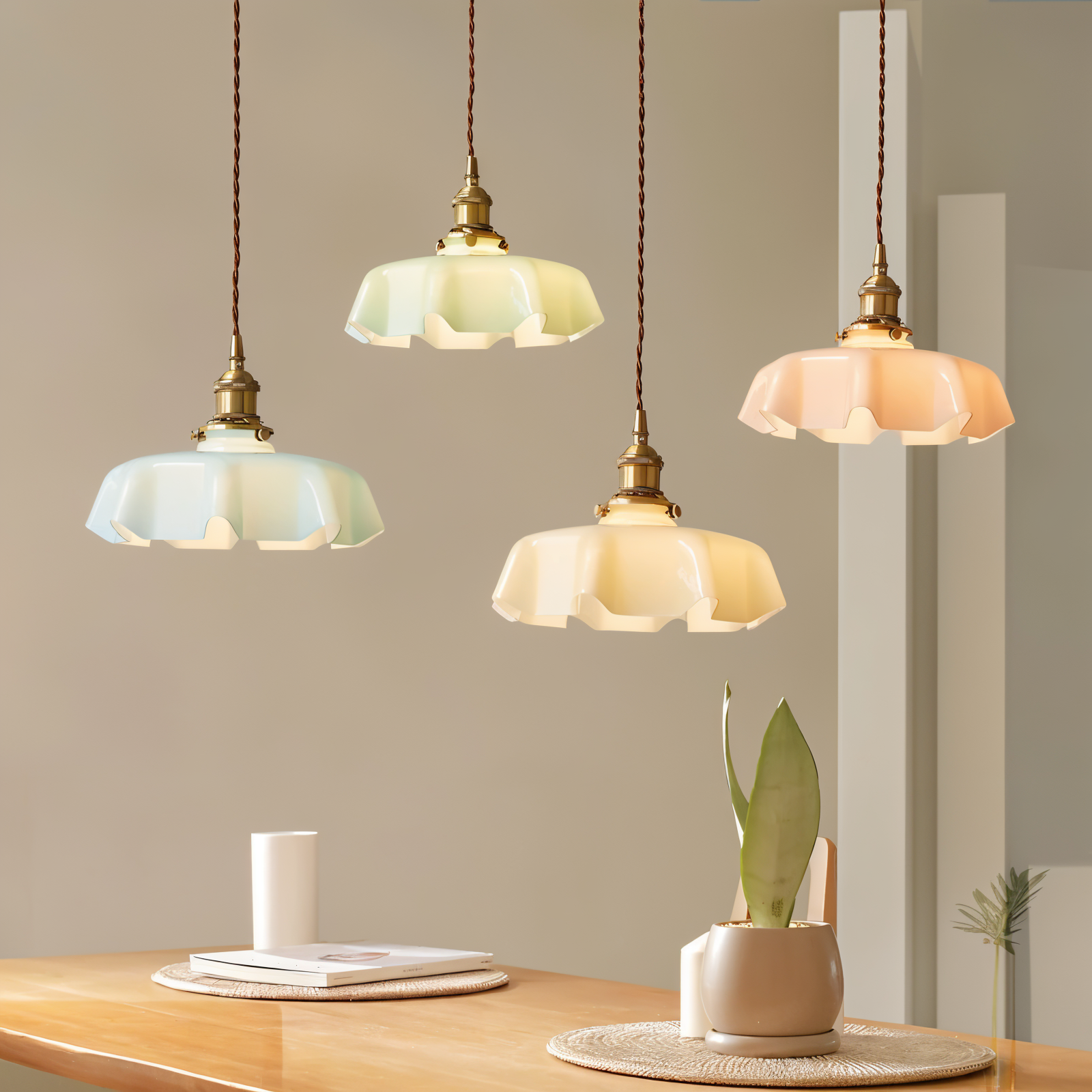 Bellevie – Lampada a Sospensione Retro a Forma di Fiore in Vetro Color Crema