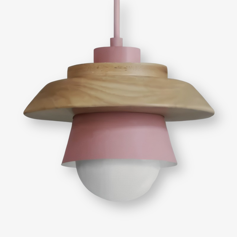 NordWood – Lampada a Sospensione Scandinava in Legno e Metallo con Colori Macaron