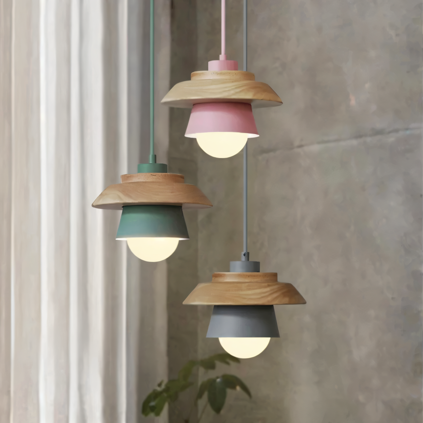NordWood – Lampada a Sospensione Scandinava in Legno e Metallo con Colori Macaron