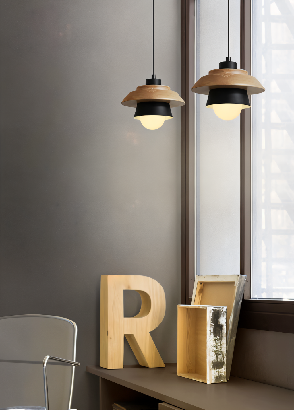 NordWood – Lampada a Sospensione Scandinava in Legno e Metallo con Colori Macaron