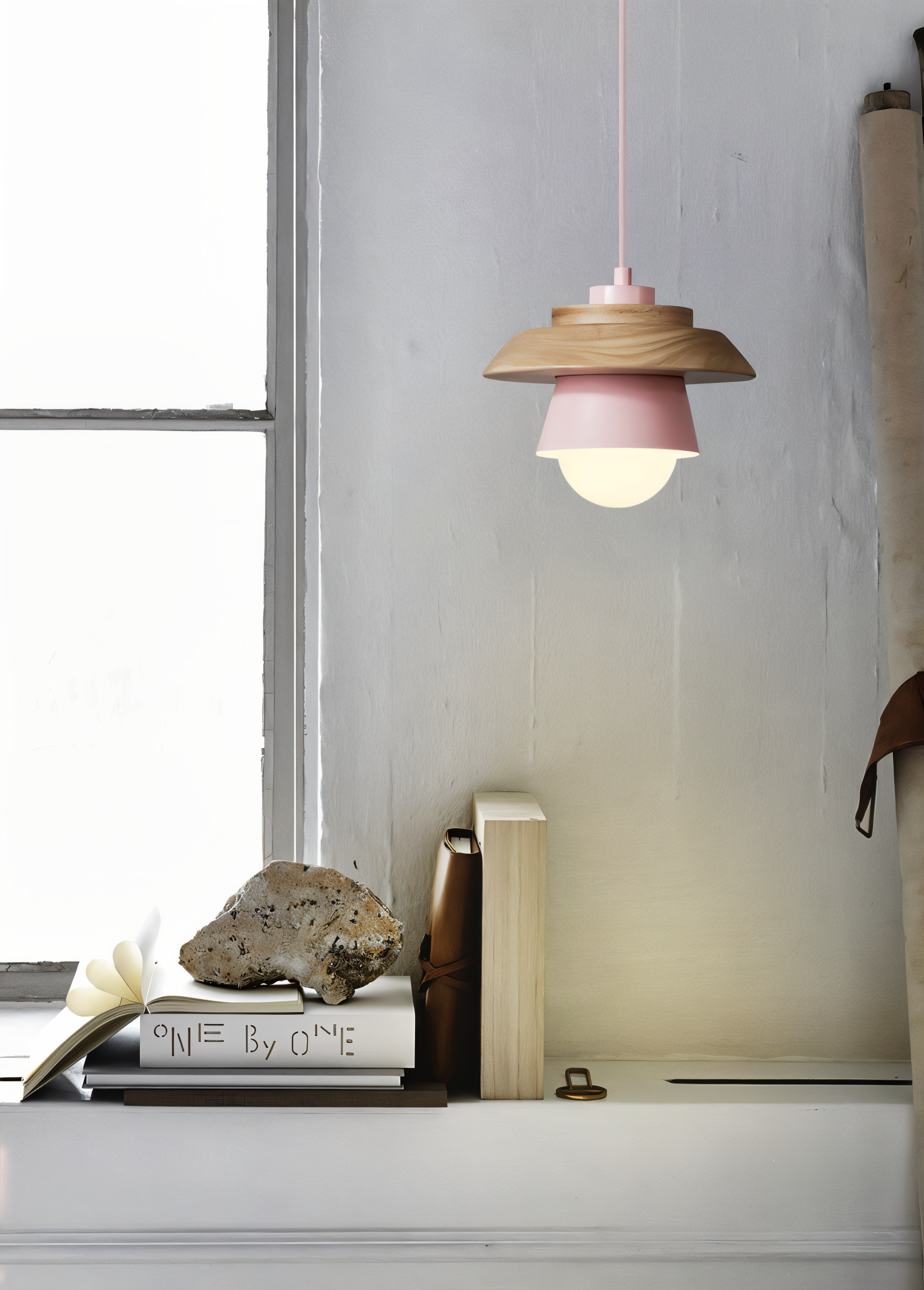 NordWood – Lampada a Sospensione Scandinava in Legno e Metallo con Colori Macaron