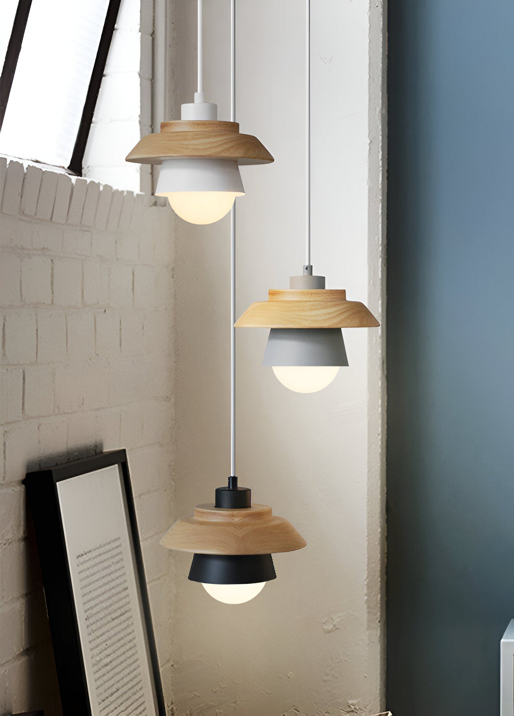 NordWood – Lampada a Sospensione Scandinava in Legno e Metallo con Colori Macaron