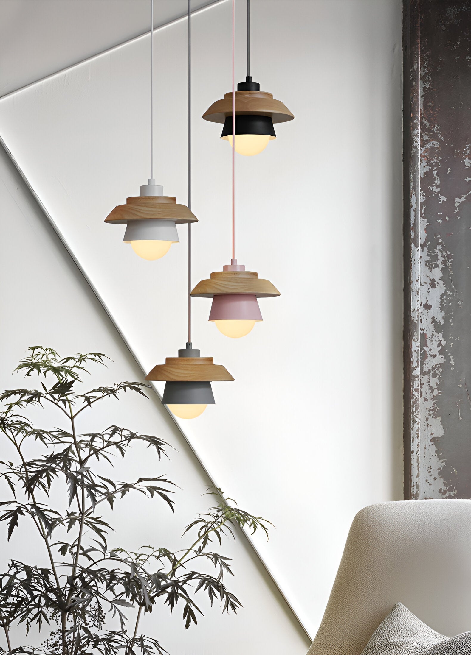 NordWood – Lampada a Sospensione Scandinava in Legno e Metallo con Colori Macaron