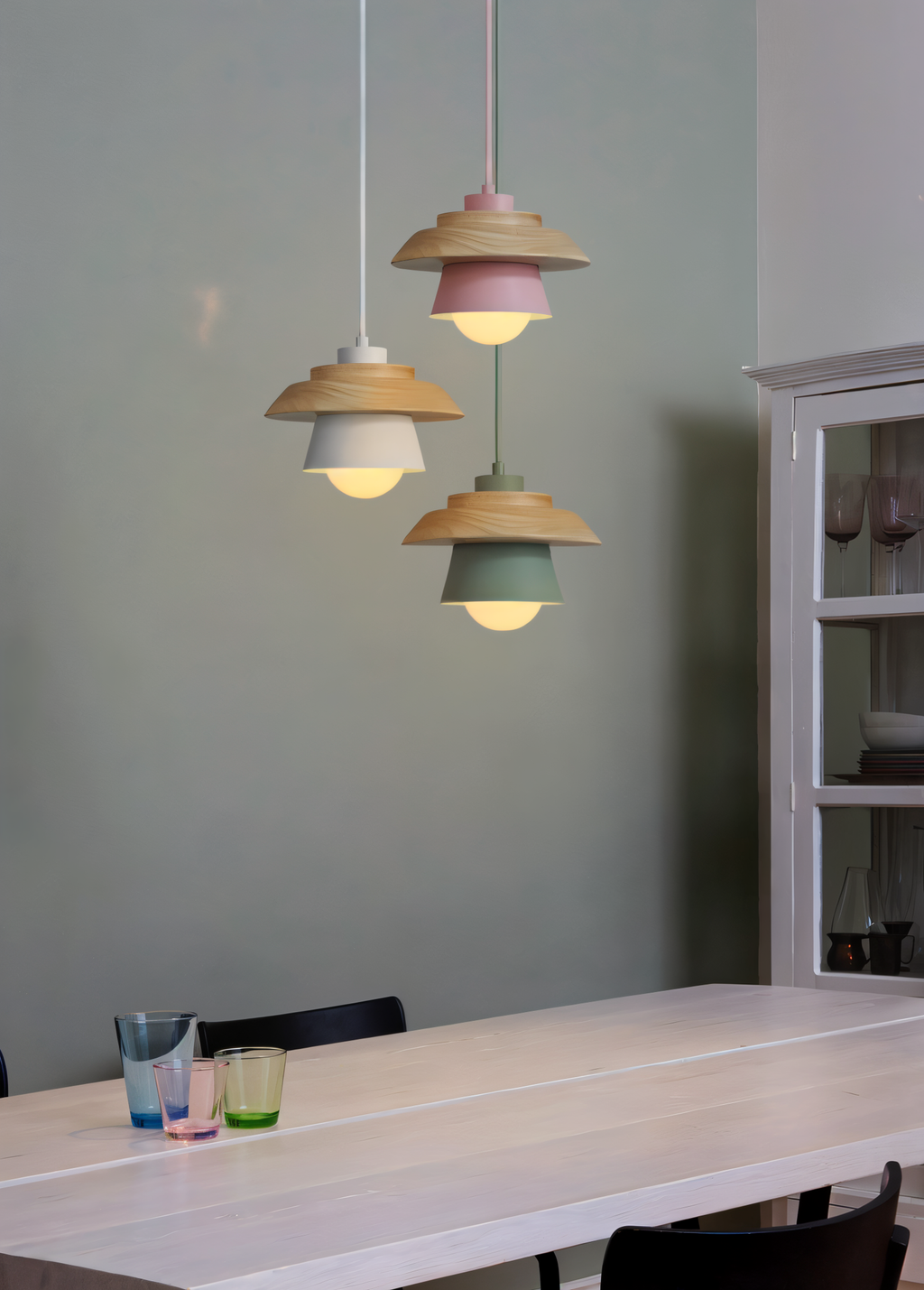 NordWood – Lampada a Sospensione Scandinava in Legno e Metallo con Colori Macaron