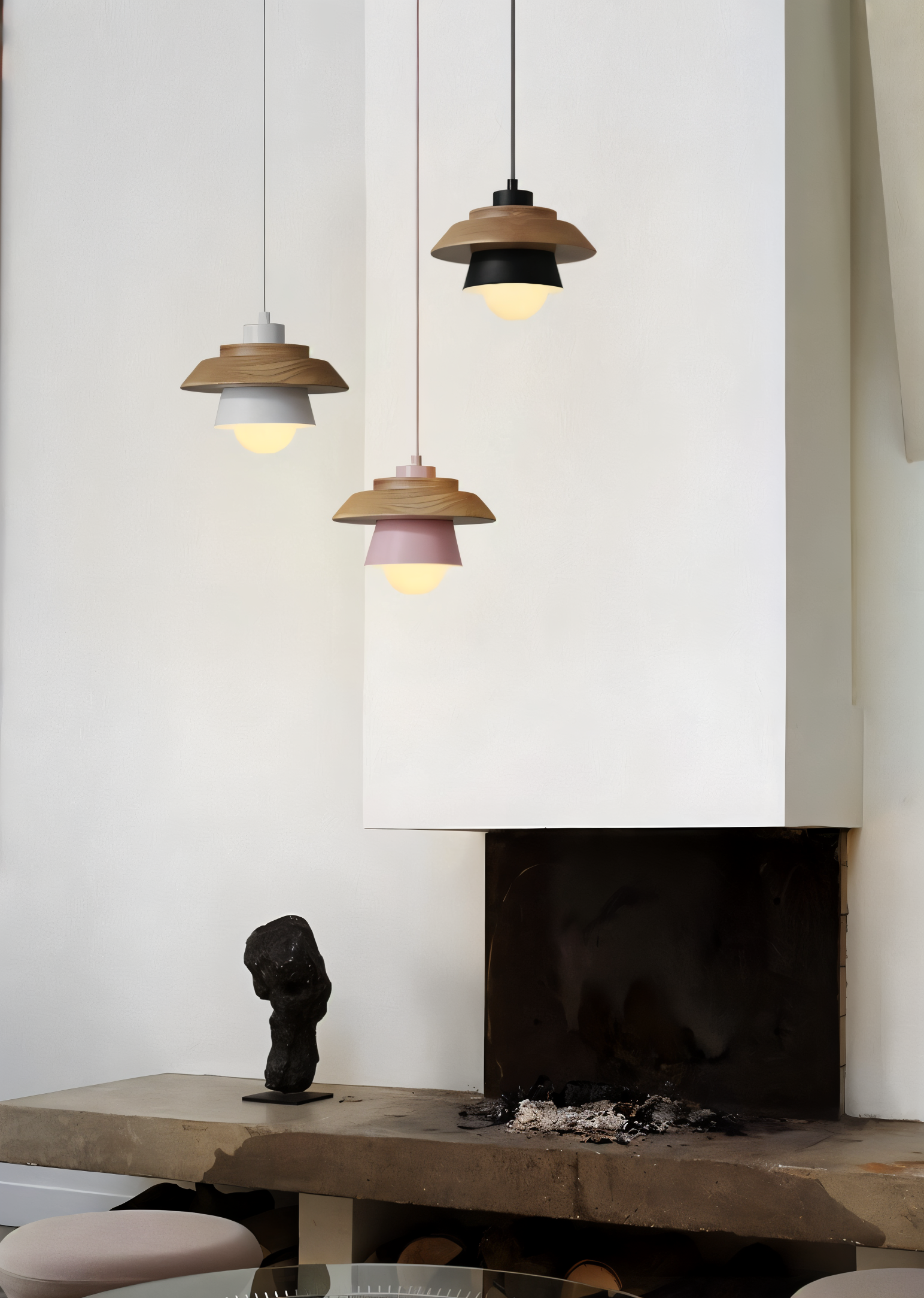 NordWood – Lampada a Sospensione Scandinava in Legno e Metallo con Colori Macaron