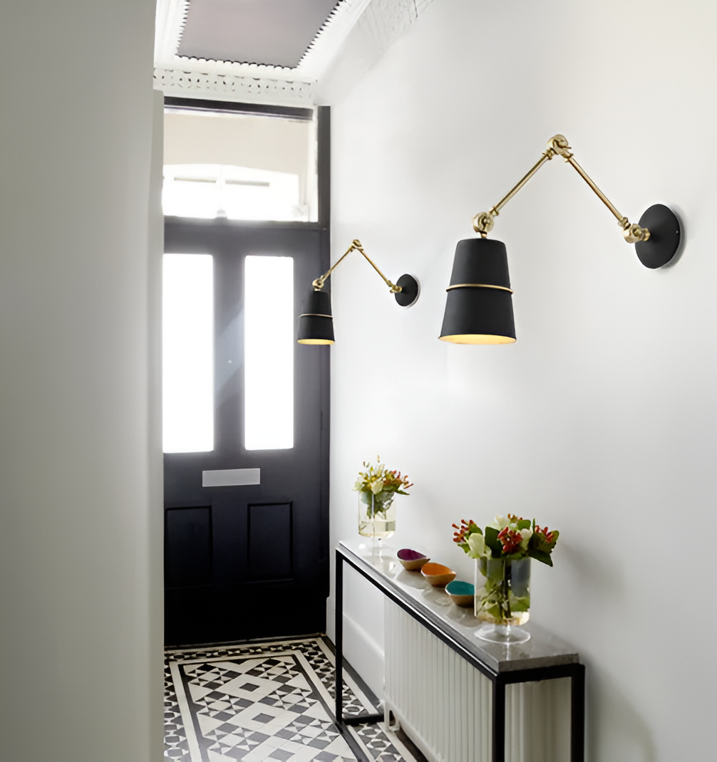 ArcGlow Applique – Applique Retro Regolabile in Nero o Bianco con Braccio Lungo