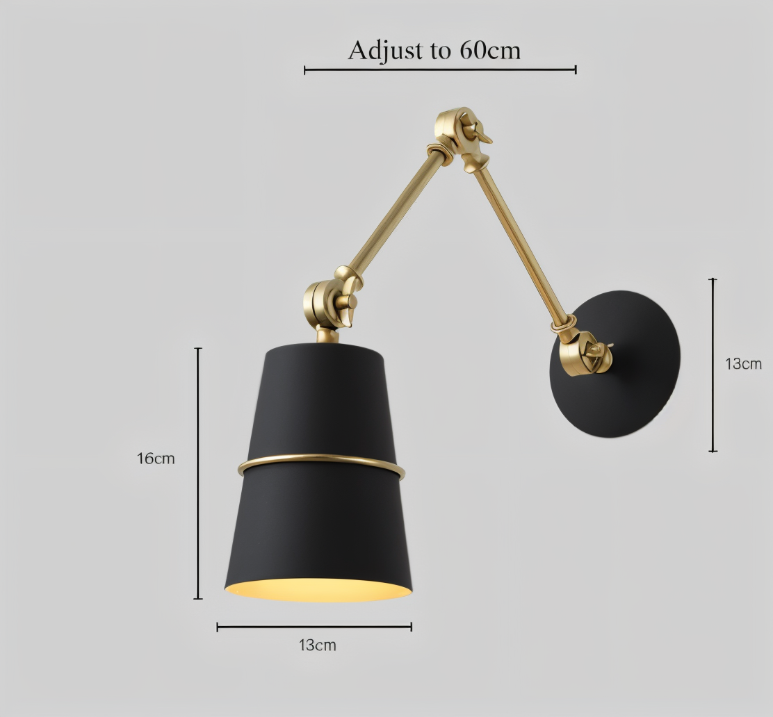 ArcGlow Applique – Applique Retro Regolabile in Nero o Bianco con Braccio Lungo