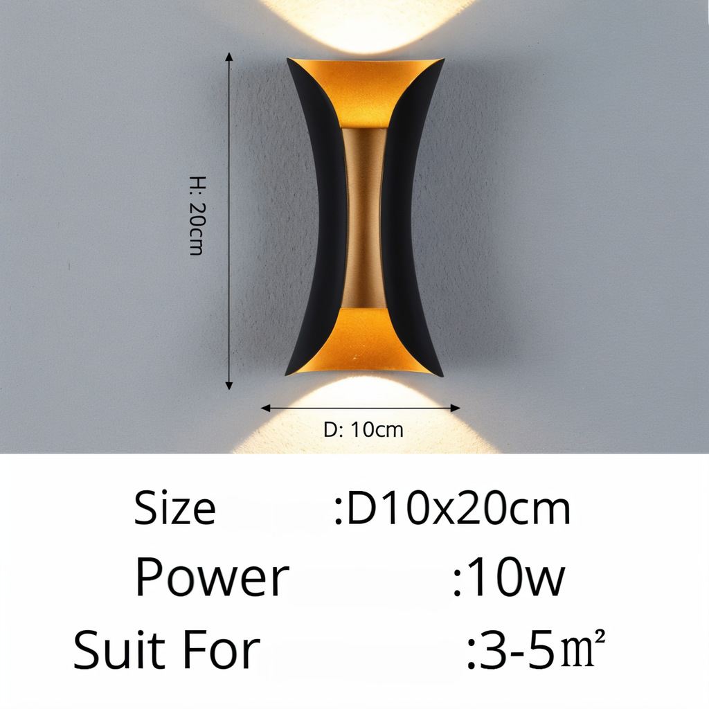 DualGlow Applique – Applique LED Doppia Faccia per Esterni in Design Nero/Oro