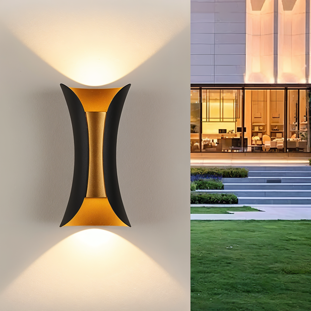 DualGlow Applique – Applique LED Doppia Faccia per Esterni in Design Nero/Oro