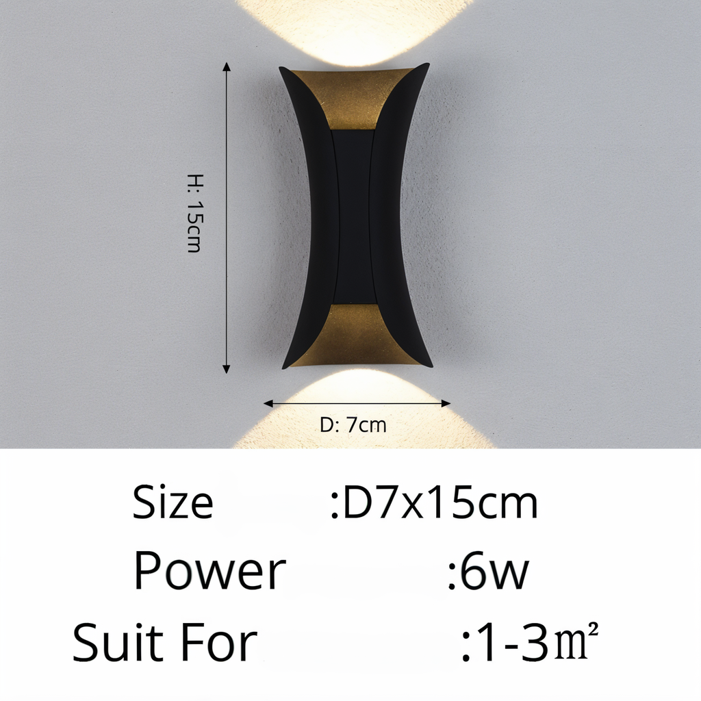 DualGlow Applique – Applique LED Doppia Faccia per Esterni in Design Nero/Oro