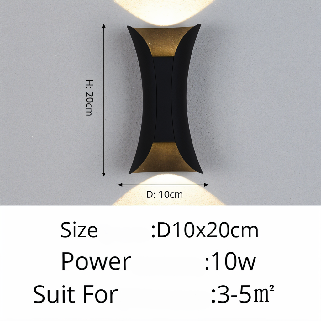 DualGlow Applique – Applique LED Doppia Faccia per Esterni in Design Nero/Oro