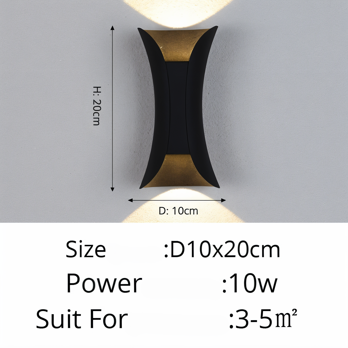 DualGlow Applique – Applique LED Doppia Faccia per Esterni in Design Nero/Oro