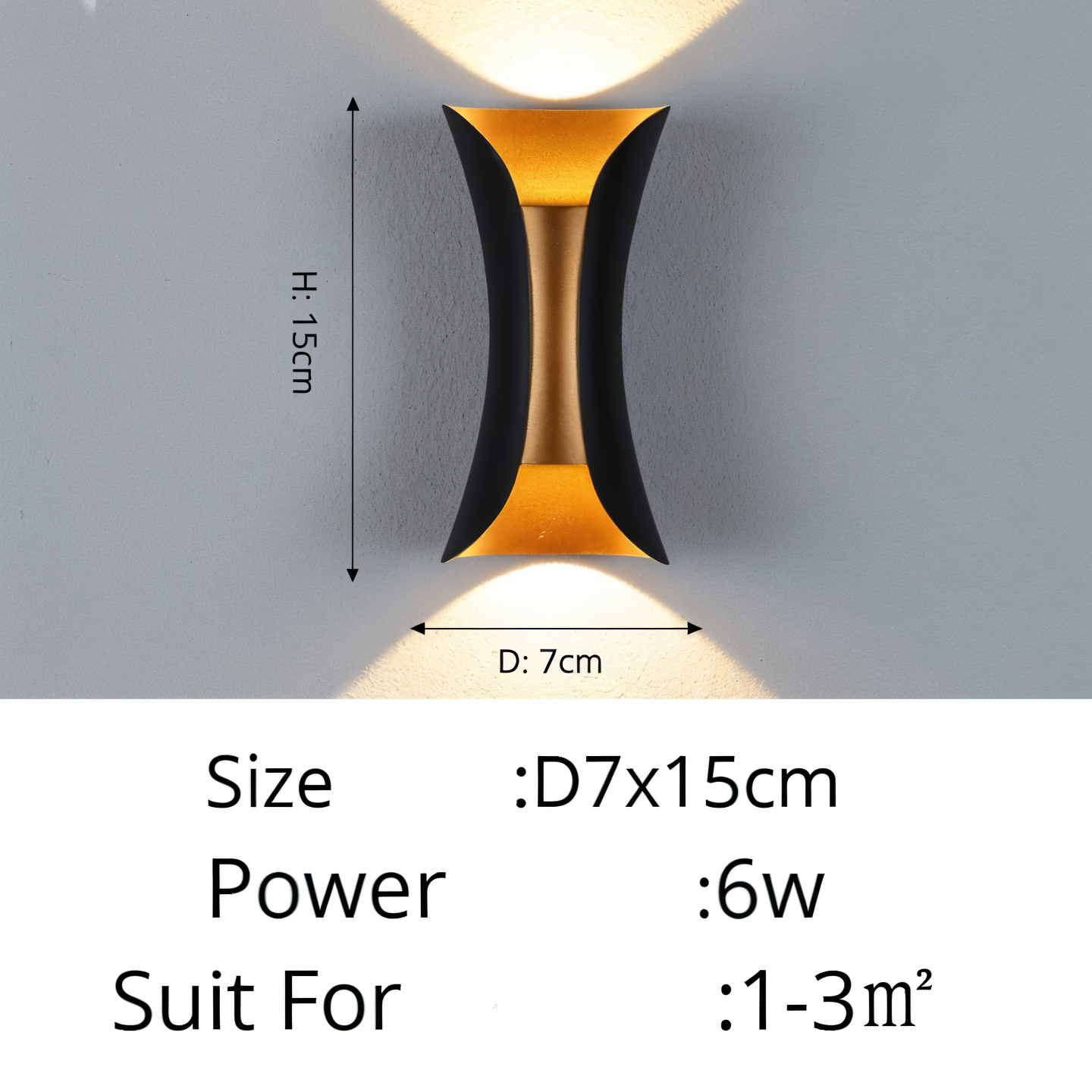 DualGlow Applique – Applique LED Doppia Faccia per Esterni in Design Nero/Oro