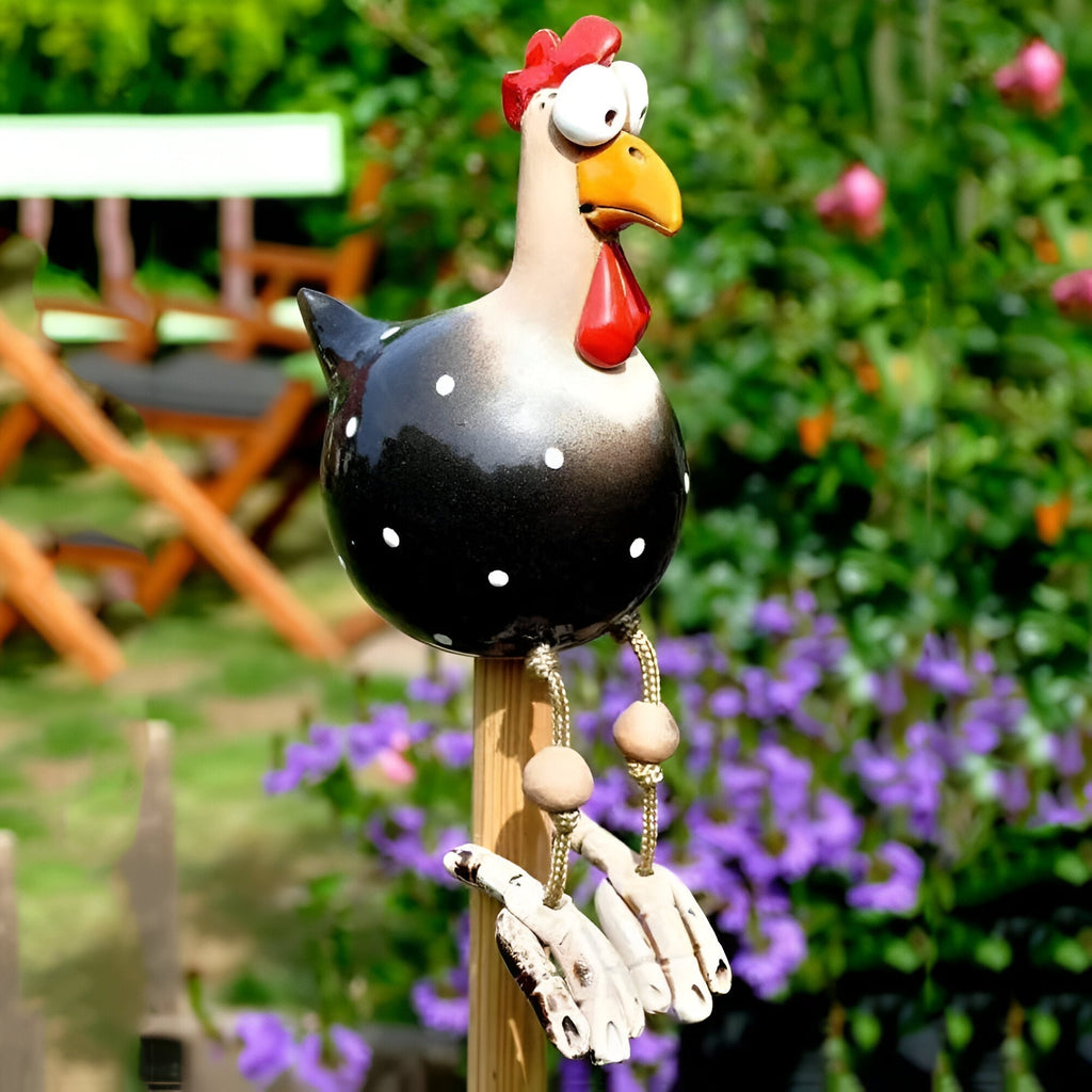 Statua di Gallina con Grandi Occhi - Resina Fatta a Mano Impermeabile - Statua da Giardino
