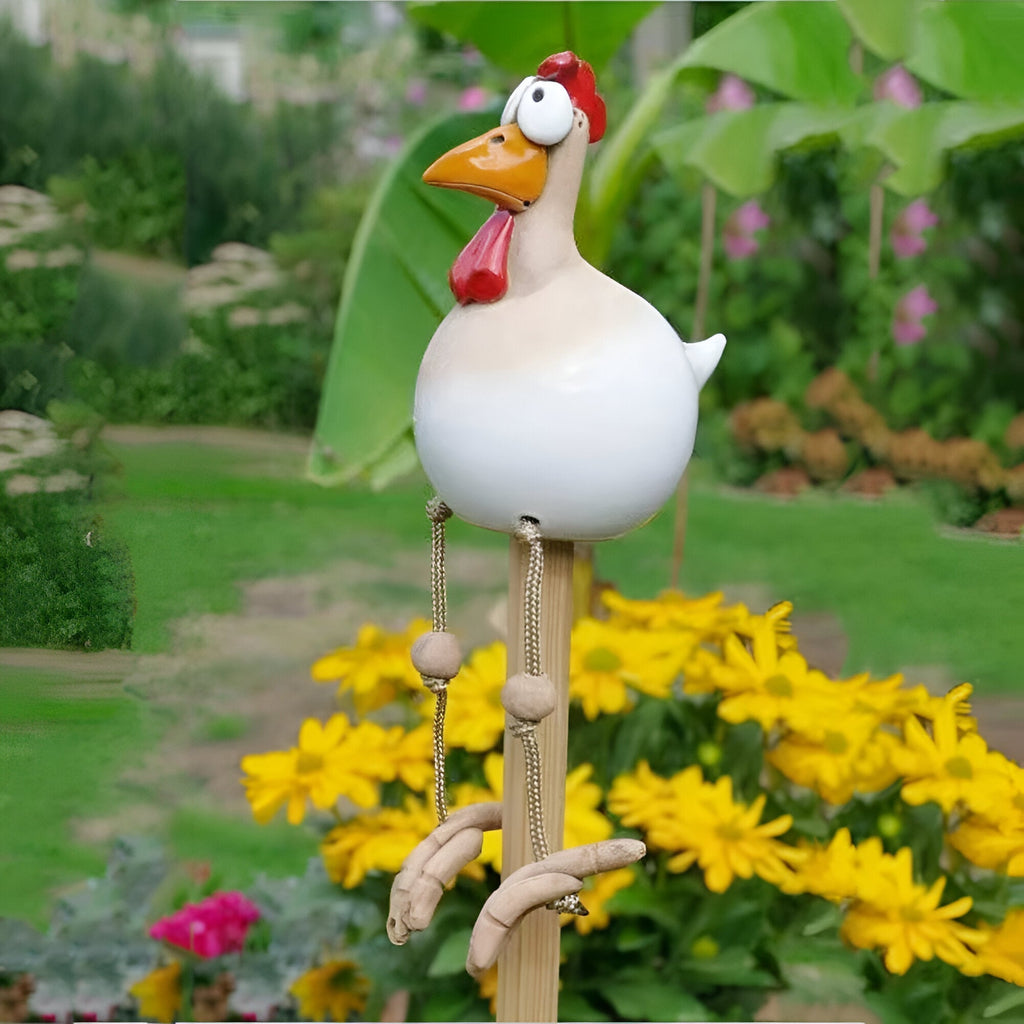 Statua di Gallina con Grandi Occhi - Resina Fatta a Mano Impermeabile - Statua da Giardino