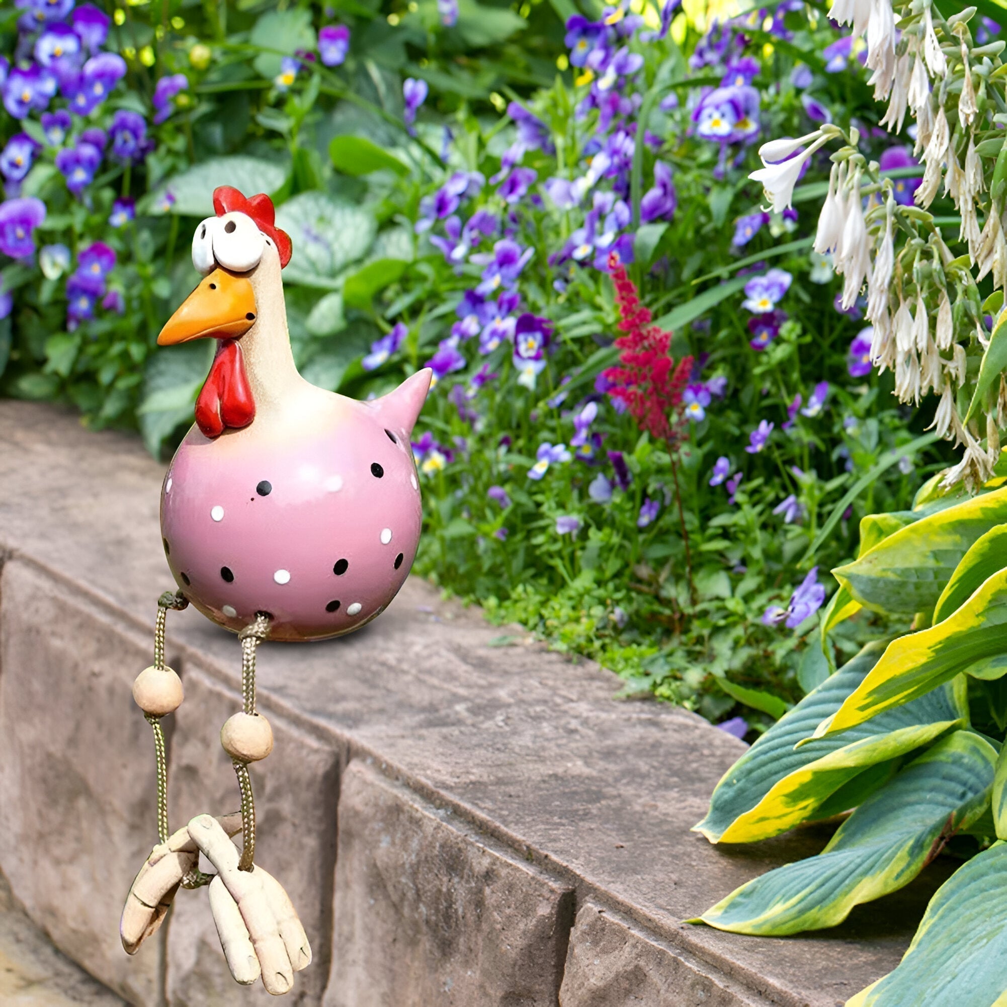 Statua di Gallina con Grandi Occhi - Resina Fatta a Mano Impermeabile - Statua da Giardino