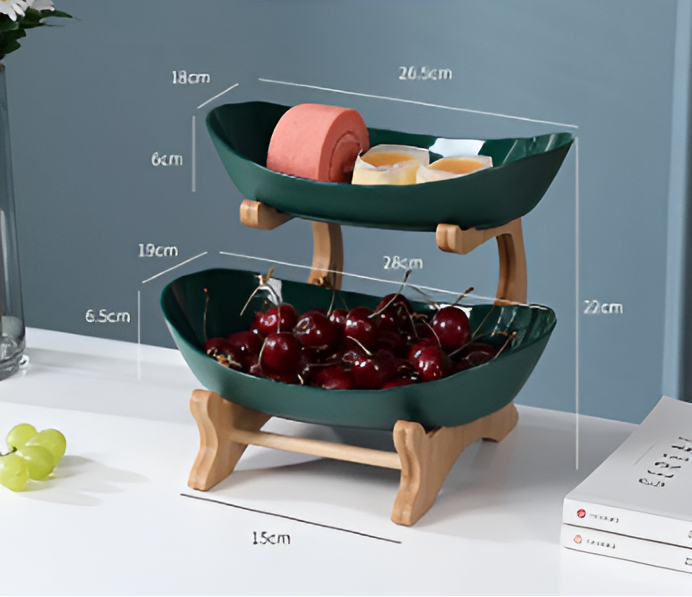 Vassoio per Frutta a Più Livelli con Supporto in Legno e Vassoi