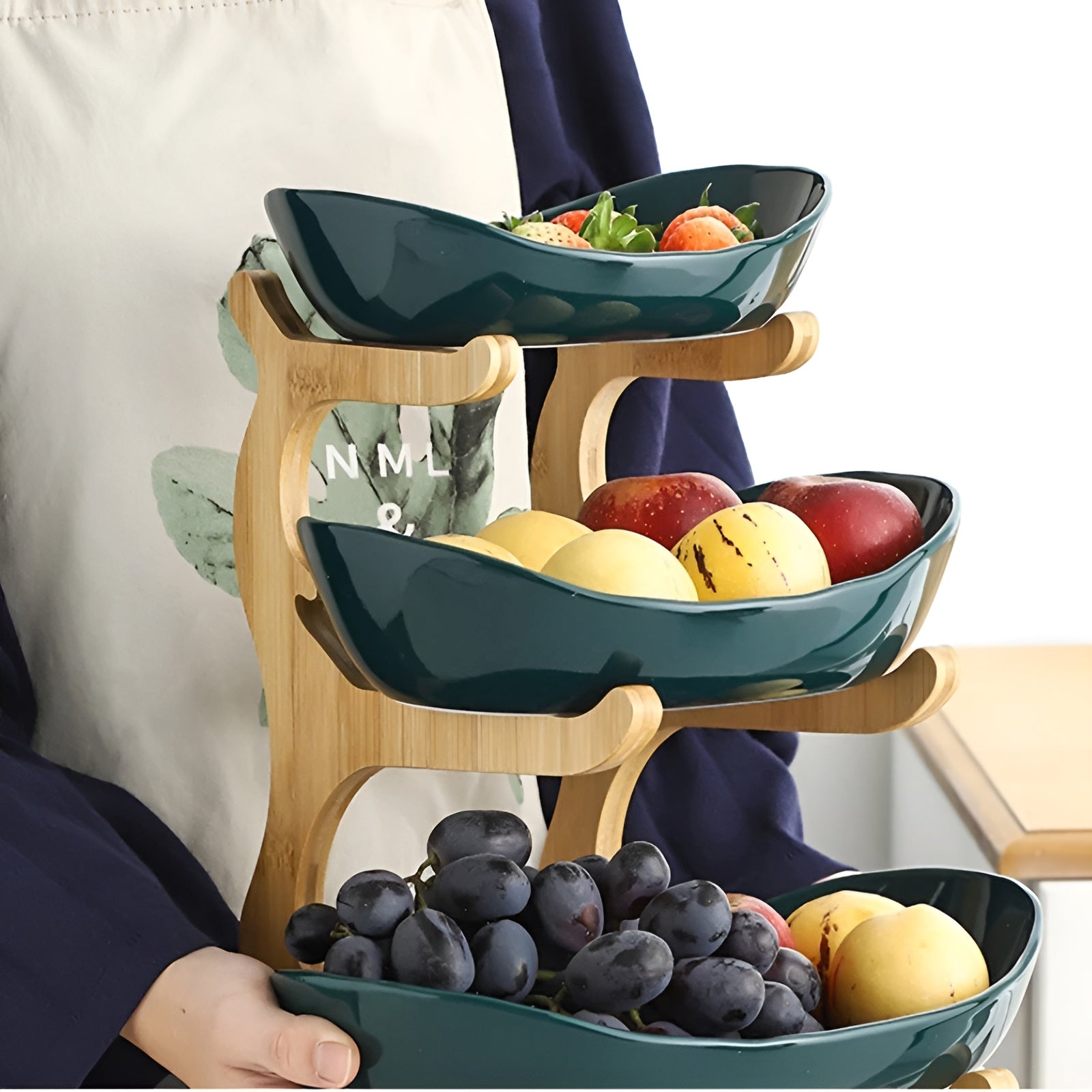 Vassoio per Frutta a Più Livelli con Supporto in Legno e Vassoi