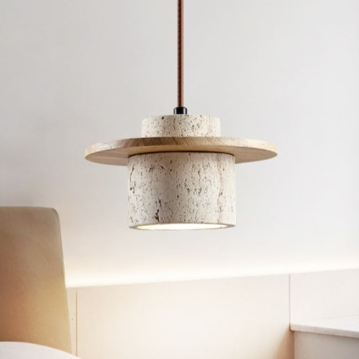 Lampada a Sospensione in Travertino – Lampada a Pendente in Pietra Naturale