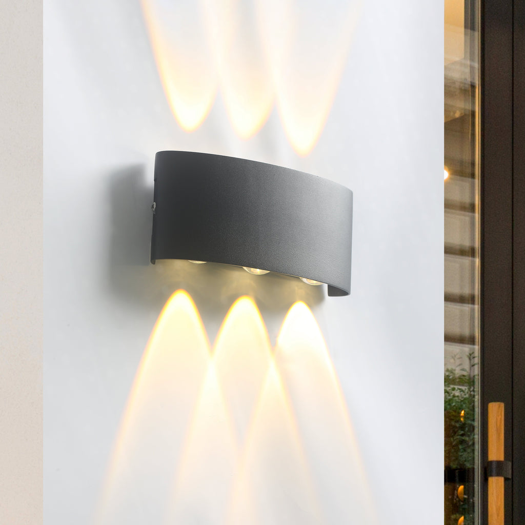 Avelira | Moderno Applique da Esterno LED Up Down in Alluminio Nero Sabbiato e Luce Calda 3000K