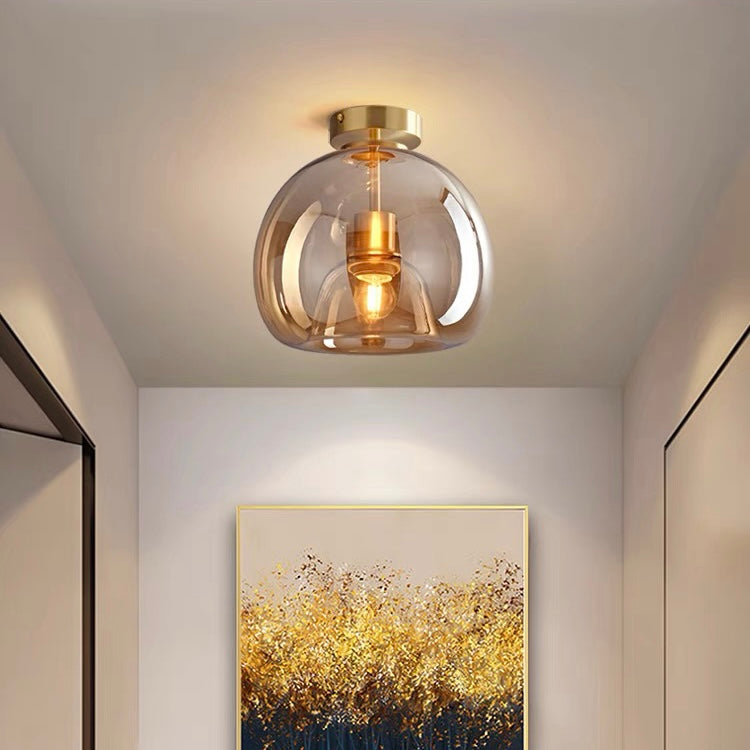 Noraya | Moderno Lampadario in Vetro e Rame con Attacco E27 per Illuminazione di Corridoi e Camere da Letto