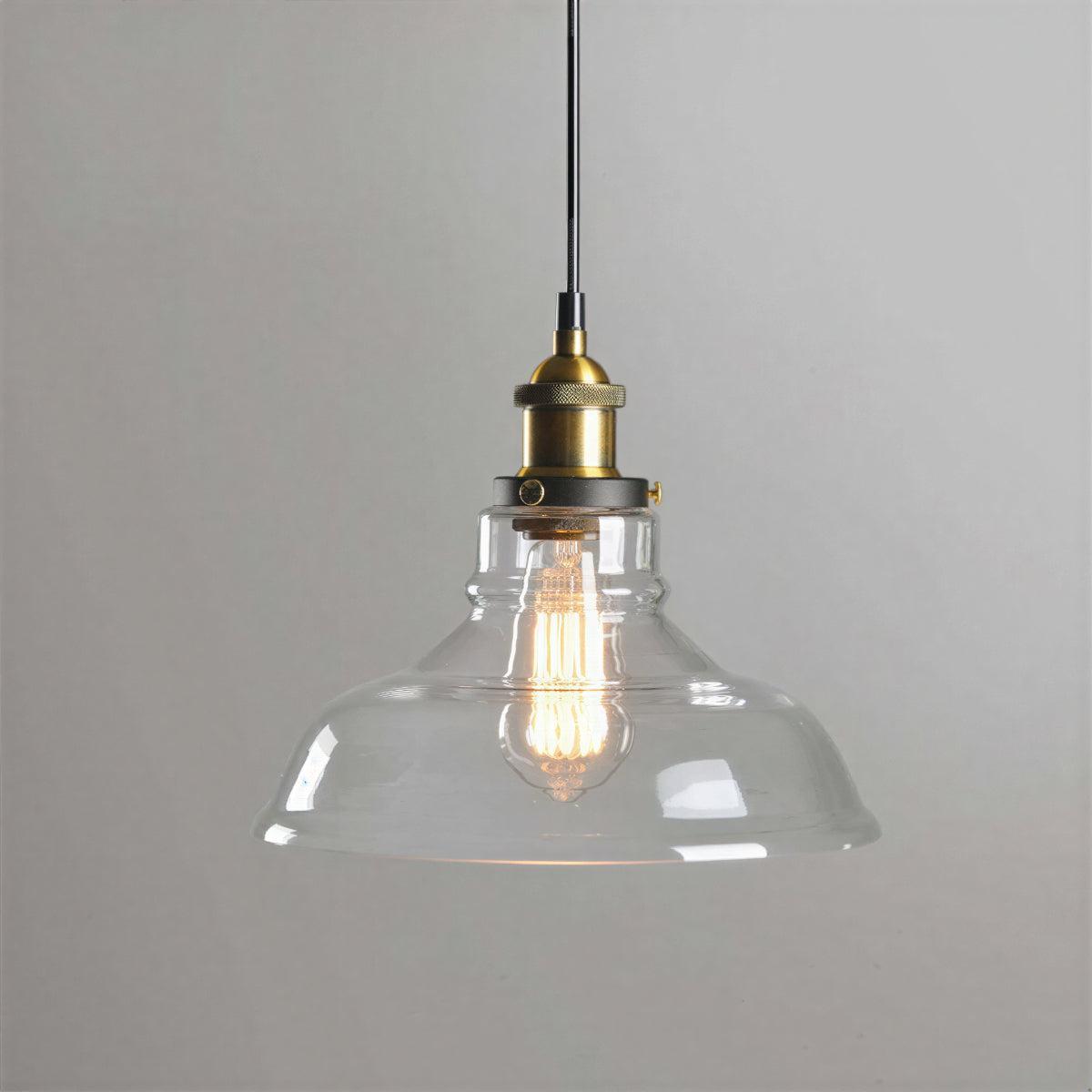 Lampada a Sospensione Industriale con Paralume in Vetro Trasparente