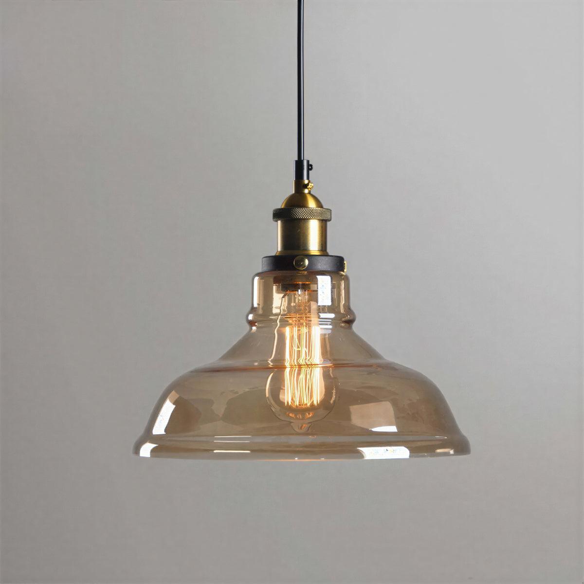 Lampada a Sospensione Industriale con Paralume in Vetro Trasparente