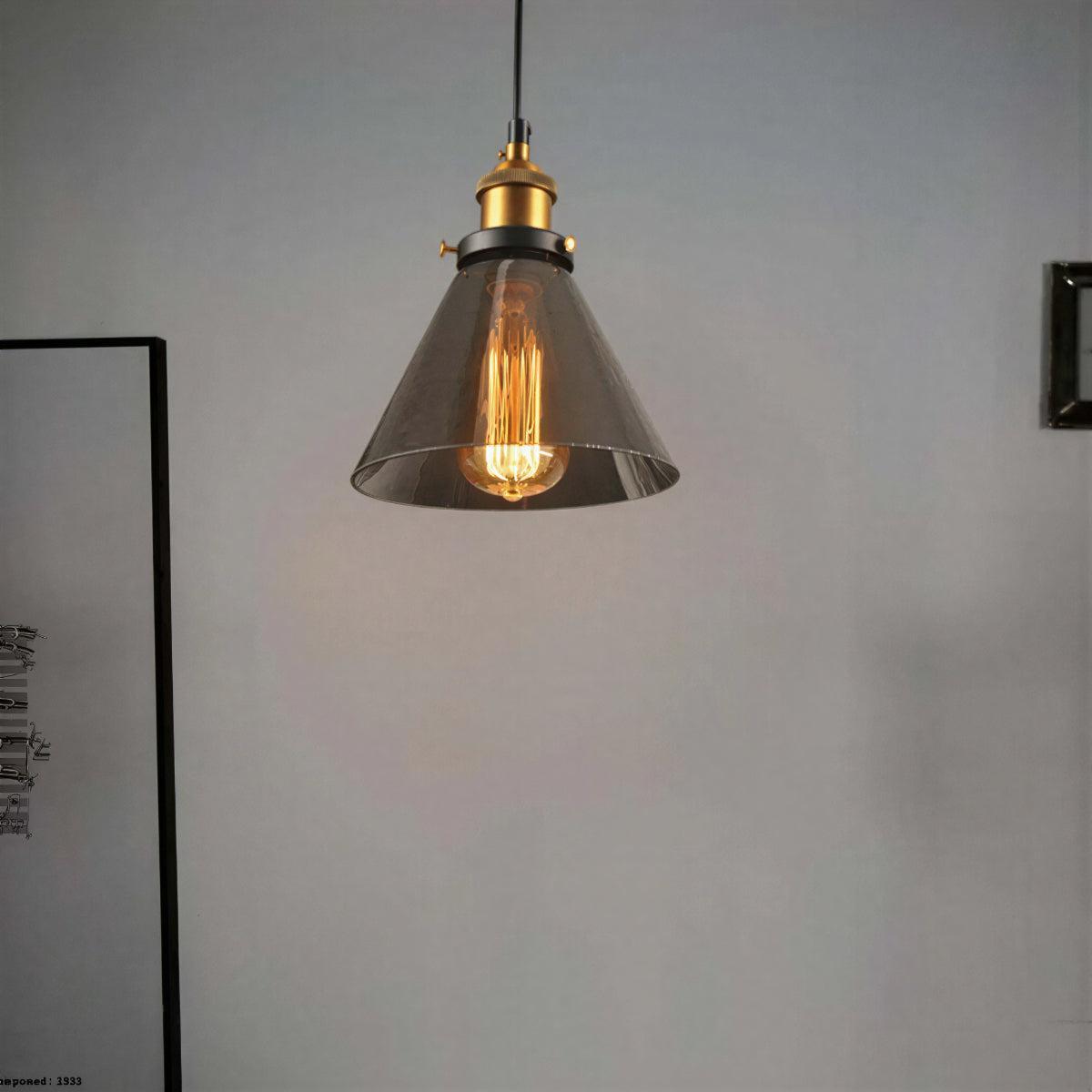 Lampada a Sospensione Industriale con Paralume in Vetro Trasparente