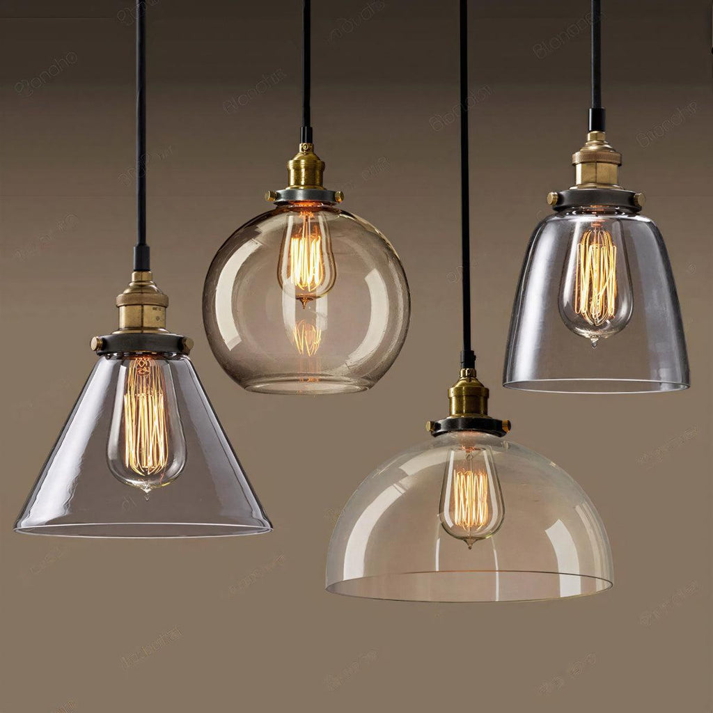 Lampada a Sospensione Industriale con Paralume in Vetro Trasparente