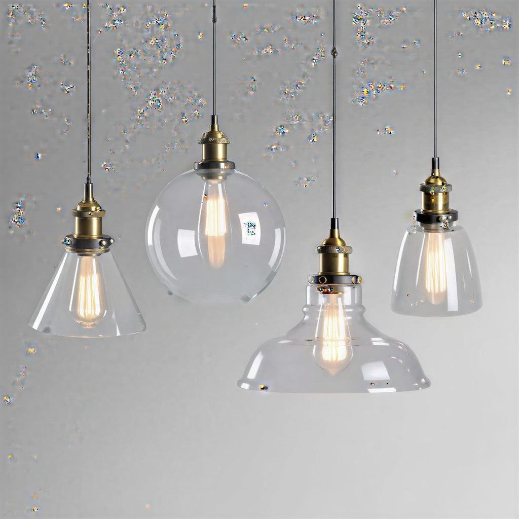Lampada a Sospensione Industriale con Paralume in Vetro Trasparente