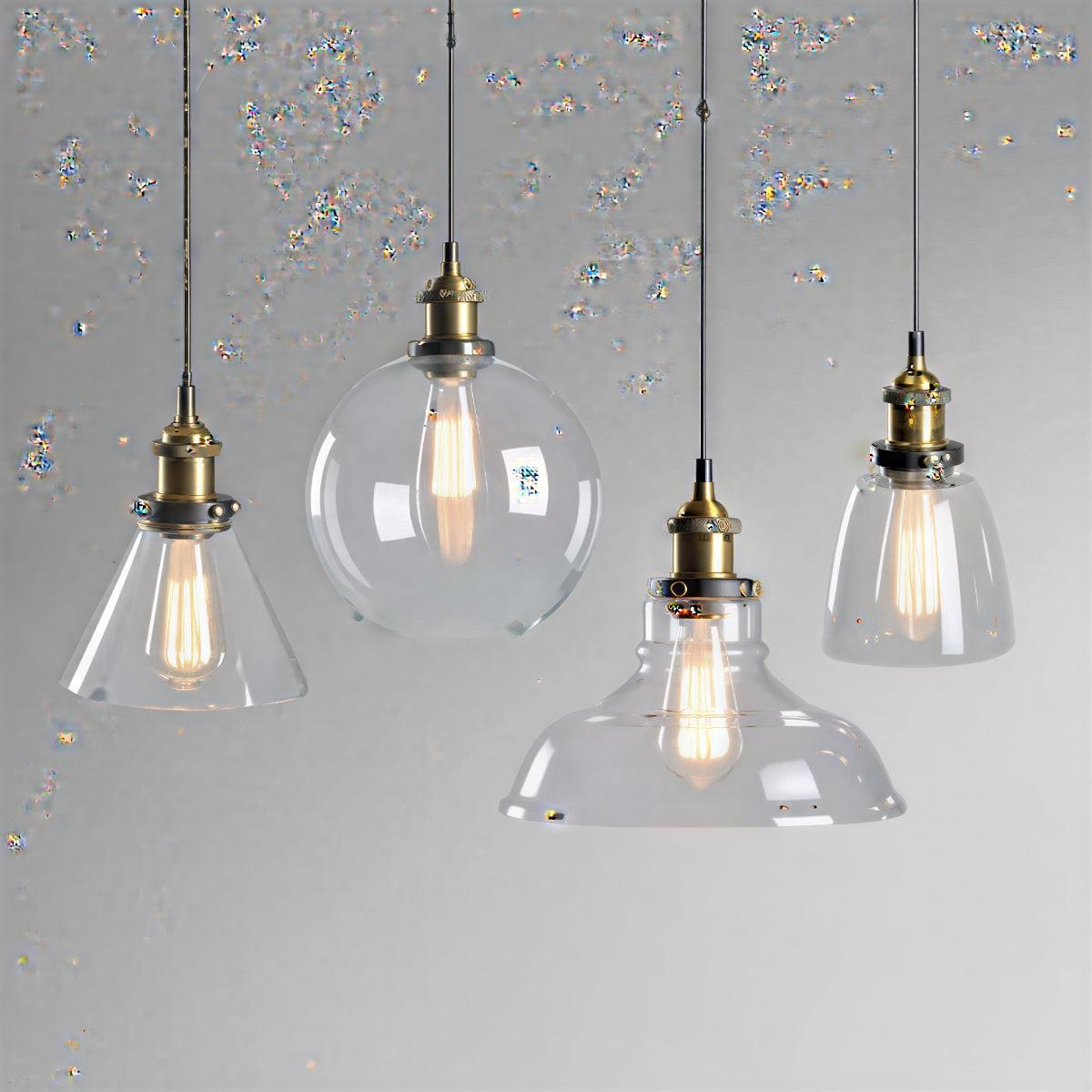 Lampada a Sospensione Industriale con Paralume in Vetro Trasparente