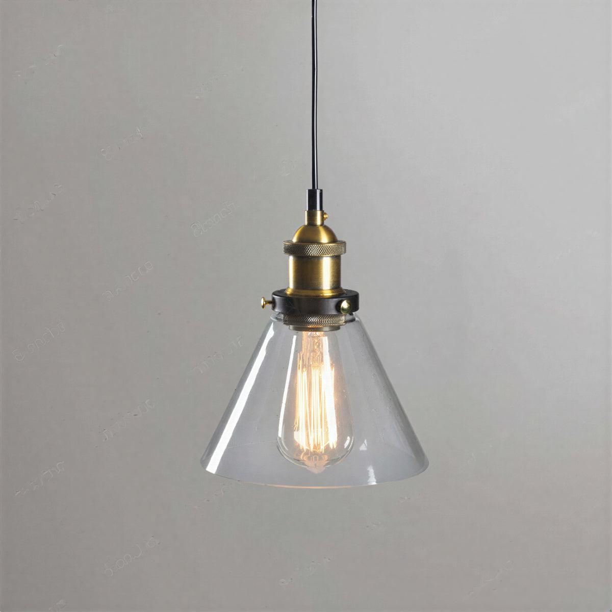 Lampada a Sospensione Industriale con Paralume in Vetro Trasparente