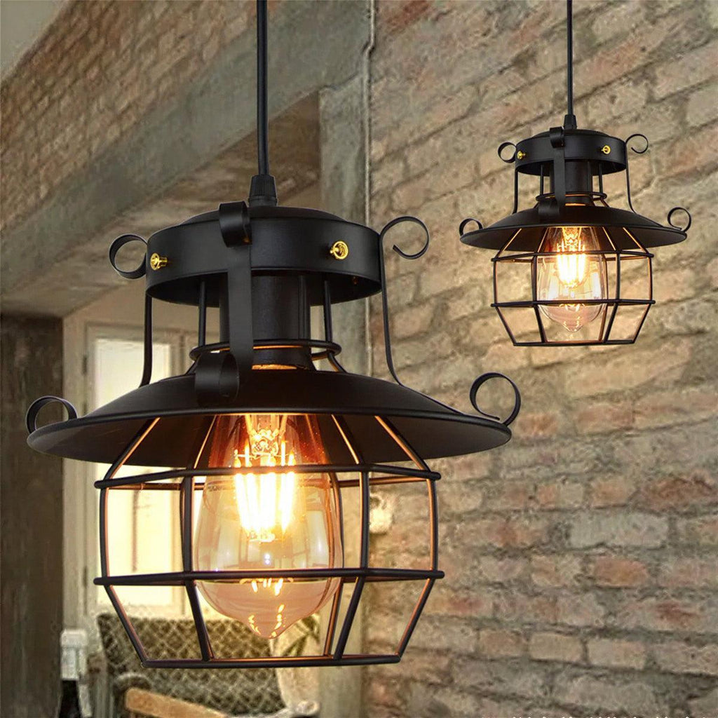 Lampada a Sospensione Vintage Industriale con Design a Gabbia