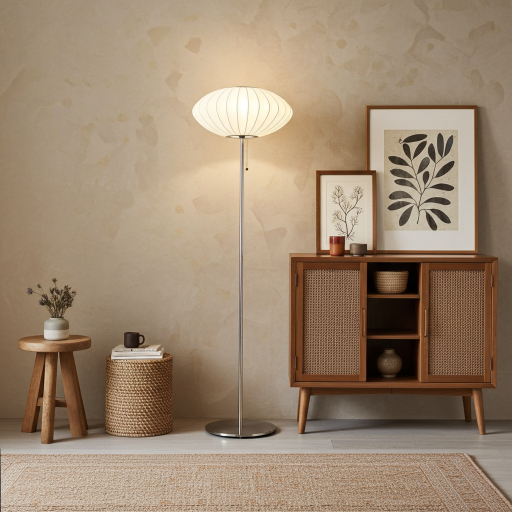 Lampadario Giapponese Wabi-Sabi in Seta, Luce Pendente Japandi