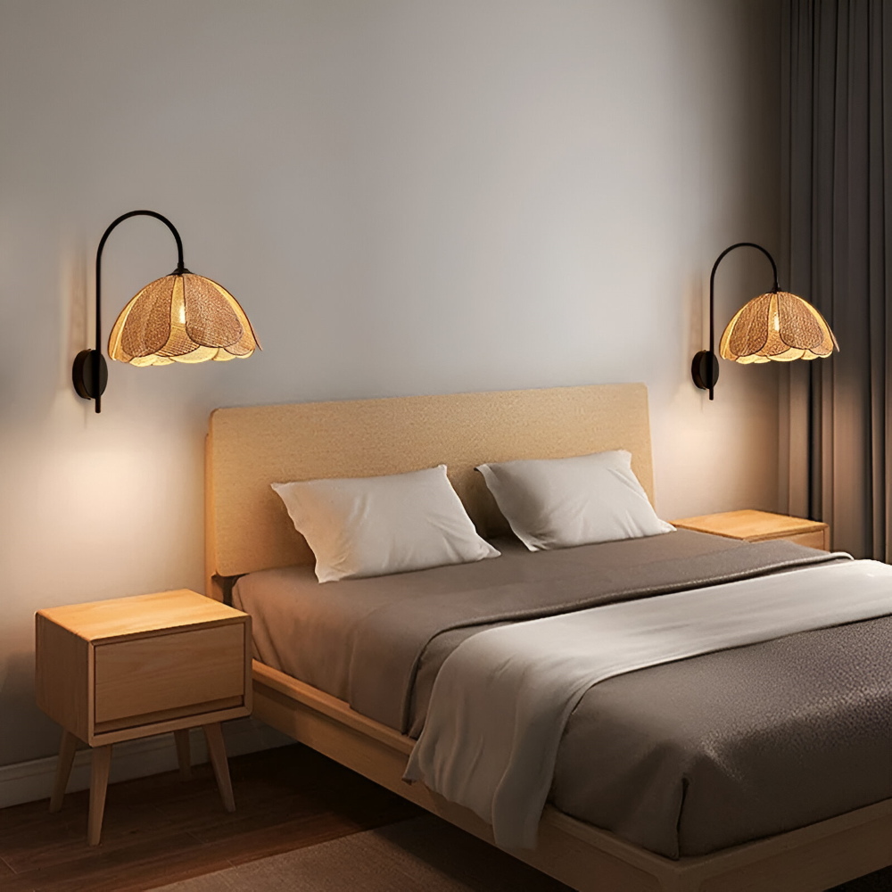SoraLeaf – Lampada da Parete Giapponese Wabi Sabi in Rattan | Design a Forma di Petalo Fatta a Mano con Eleganza Naturale